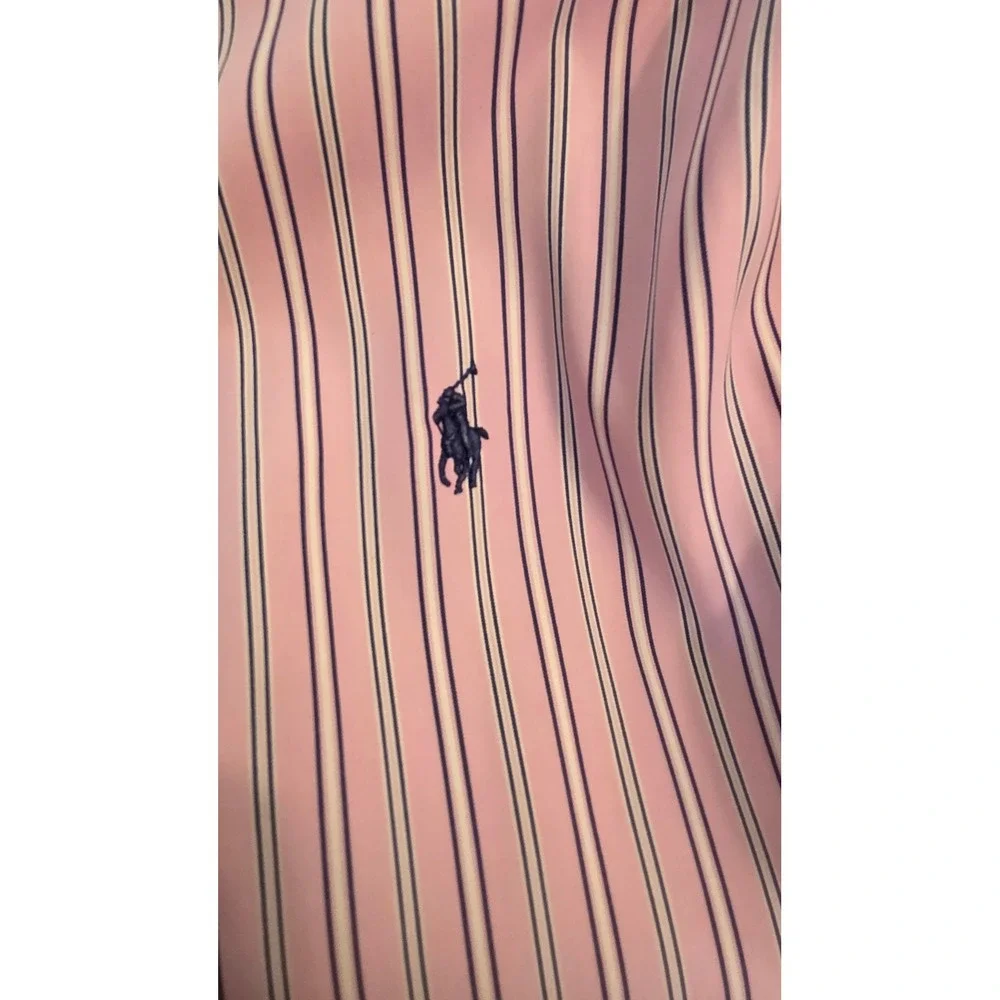 Ralph Lauren Men's Classic Fit Striped Button Down Pink Navy Blue 16.5 34/35